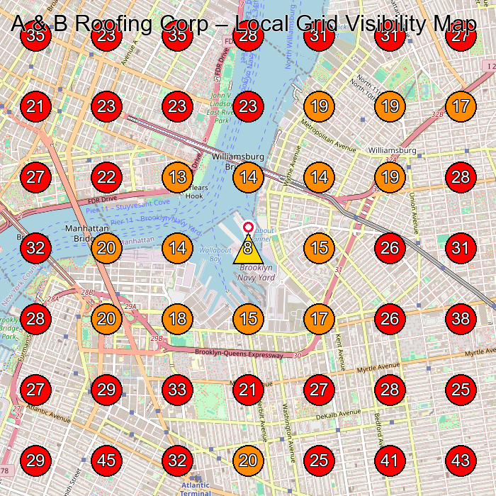 A & B Roofing Corp GeoGrid visibility map for Chimney Services in Brooklyn